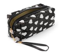 PHOGARY Large Pencil Case for Girls, Heart Pattern Sequin Bag Makeup Bag