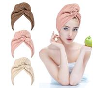 PHOGARY Microfibre Hair Towel Wrap, 3 Pack Hair Turbans for Wet Hair 65x25 cm, Ultra-Thick Soft Plopping Head Towel Quick Dry, Super Absorbent Curly Hair Towel for Women Girl (Pink|Brown|Khaki)