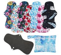 PHOGARY Reusable Large Sanitary Pads Set with Wings, Bamboo Cloth Pads for Heavy Flow with Wet Bag, Washable Overnight Cloth Panty Liners Period Pads - 7 in 1, 33 cm, 4 Layers