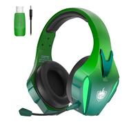 PHOINIKAS Wireless Gaming Headset, 2.4G Gaming Headset for PS4 PS5 PC, Over Ear Headphones with Detachable Mic, 7.1 Stereo Sound, 3.5mm Wired Headset for Xbox One/Phone - Dazzle Green