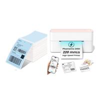 Phomemo 220mm/s High-Speed 4X6 Shipping Label Printer & 500Pcs Blue Fanfold Thermal Shipping Labels
