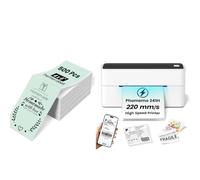 Phomemo 220mm/s High-Speed 4X6 Shipping Label Printer & 500Pcs Green Fanfold Thermal Shipping Labels
