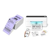 Phomemo 220mm/s High-Speed 4X6 Shipping Label Printer & 500Pcs Purple Fanfold Thermal Shipping Labels