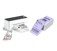 Phomemo 241BT Bluetooth Thermal Label Printer & 500 Sheets Purple Fanfold Thermal Shipping Labels