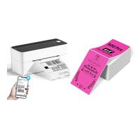 Phomemo 241BT Bluetooth Thermal Label Printer & 500 Sheets Rose Fanfold Thermal Shipping Labels