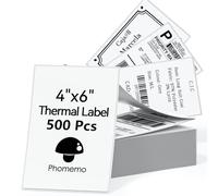 Phomemo 4x6 Thermal Paper Printer Label Thermal Direct Shipping Label Package Labels Compatible with Rollo Dymo Phomemo and Other 4 * 6 Label Printer (Pack of 500 4''x 6'' Fan-Fold Labels)