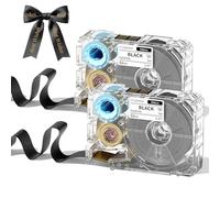 Phomemo A30 P15 Exclusive Black Satin Ribbon Labels with Gold Font Ideal for Gift Wrapping, Wedding Bouquets, DIY Crafts, and Valentine's Day Decorations Width: 12mm × Length: 5m 2 Rolls per Pack