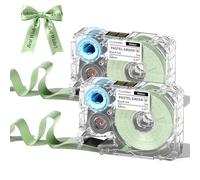 Phomemo A30 P15 Exclusive Light Green Satin Ribbon Labels (Black Font) Ideal for Gift Wrapping, Wedding Bouquets, DIY Crafts, and Valentine's Day Decorations Width: 12mm × 5m 2 Rolls per Pack