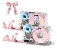 Phomemo A30 P15 Exclusive Pink Satin Ribbon Labels (Black Font) Ideal for Gift Wrapping, Wedding Bouquets, DIY Crafts, and Valentine's Day Decorations Width: 12mm × 5m, 2 Packs