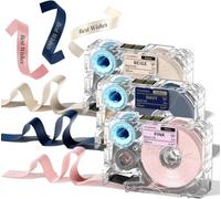 Phomemo A30 P15 Exclusive Ribbon Labels Ideal for Gift Wrapping, Wedding Bouquets, DIY Crafts, and Valentine's Day 12mm × 5m Long 3-roll Set (Dark Blue, Light Pink, Beige Ribbon Labels)