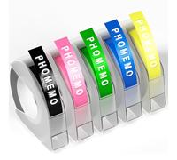 Phomemo Embossing Tape E975, 9mm x 3m, Plastic 3D Self-Adhesive, 5 Pack | Waterproof Label Tape Replacement for Dymo Omega, Vixic, Goknu, Memoking E975 Embossed Label Maker, Colored