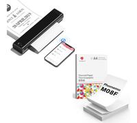 Phomemo M08F A4 Black Portable Printer Bundle with 110 Sheets A4 Folding Thermal Paper, Wireless Bluetooth Mobile Printer for Travel, Car, Office & Home, Inkless Printing, Support Android/iOS/Laptop