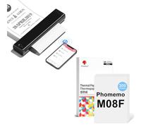 Phomemo M08F A4 Black Portable Thermal Printer Bundle with 210 Sheets A4 Thermal Paper, Wireless Bluetooth Mobile Printer for Travel, Car, Office & Home, Inkless Printing, Support Android/iOS/Laptop