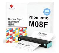 Phomemo M08F A4 Portable Thermal Printer Bundle with 110 Sheets A4 Thermal Paper - Wireless Bluetooth Mobile Printer for Travel, Car, Office & Home - Inkless Printing, Support Android/iOS/Laptop
