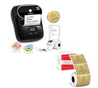 Phomemo M110 Label Maker with Gold Stickers, Upgraded Thermal Label Printer for Phone and Windows/Mac, 2 Inch Portable Label Maker Machine for Kitchen, Office, Retail, Address, Barcode