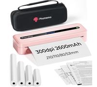 Phomemo M832 New Thermal Printer Set, Monochrome Portable Printers A4 Compatible with Android & iOS, Inkless Bluetooth Printer Includes Carry Bag and 4 Rolls of Thermal Disposables, Pink