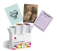 Phomemo Self-Adhesive Thermal Paper Roll 77mm Width x 3.5m Length 3 Rolls Sticker Paper for M832 TP31/M03/M03AS/M04S/M04AS Wireless Pocket Printer Supplies, Green/Purple/Orange, Stored for 20 Years