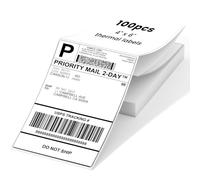 Phomemo Thermal Labels 4x6 Fanfold for Label Printer, Compatible with Etsy, Shopify, Ebay, Amazon, Royal Mail, FedEx, UPS, Pack of 100, White