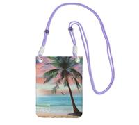 Phone Bag,Coconut Palm Tree Sandy Beach Print Mobile Phone Crossbody Bag Phone Pouch with Purple Adjustable Strap for Mobile and Smart Phones
