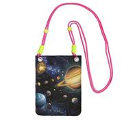 Phone Bag,Exploring the Solar System Print Mobile Phone Crossbody Bag Phone Pouch with Fuchusia Adjustable Strap for Mobile and Smart Phones