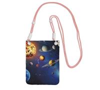 Phone Bag,Outer Space Solar System Print Mobile Phone Crossbody Bag Phone Pouch with Pink Adjustable Strap for Mobile and Smart Phones