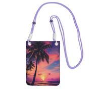 Phone Bag,Palm Tree Sunset Print Mobile Phone Crossbody Bag Phone Pouch with Purple Adjustable Strap for Mobile and Smart Phones