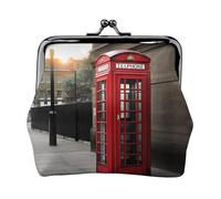 Phone Booth in London Streets Prints Coin Purse Kiss Lock Pu Leather Mini Pouch Wallet Change Bag for Women Girls Kids