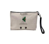 Phone Call is Calling Me Sport Leisure Passion Culture Tourism Travel Linen Look Canvas Makeup Bag Toiletry Bag Coin Purse, Algeria Flag, 23.5 x 15 cm, Makeup Bag