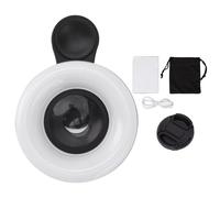 Phone Camera 15X Macro Lens, Portable Rechargeable Dimming, Mini Clip Light 2800 to 6500K Phone Fill Light Lens for Photography Video Recording (Black)