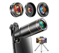 Phone Camera Lens for iPhone, Samsung Galaxy, and Other Phones, 22X Telephoto Lens, 205 Fisheye Lens, 0.67X Super Wide Angle Lens & 25X Macro Lens, Metal Tripod, Travel Case Universal Clip Included