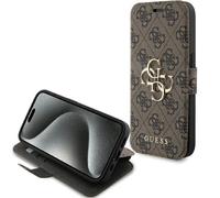 GUESS GUBKP15L4GMGBR Mobile Phone Case for iPhone 15 Pro 6.1 Inch Brown Book Book 4G Metal Logo