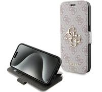 Phone Case Bookcase iPhone 15 Pro Guess Faux Leather Pink Gold-Colored Logo