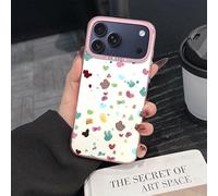 Phone Case, Colorful Mickey Mouse Pattern, Pink Border, Clear Protective Cover