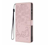 Phone Case Compatible with Motorola Moto G86 Power, Premium Leather Wallet Cases Embossed Cats Girls Women Magnetic Folio Flip Shockproof Protective Cover with Kickstand Card Holders, rose gold