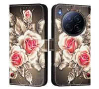 Phone Case Compatible With Tecno Camon 40 Premier Durable Lightweight PU Leather Wallet Phone Case Flip Folio Shockproof Shell Slim Fit Cover for Tecno Camon 40 Premier,Roses on Black