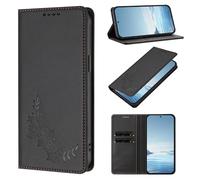 Phone Case for Blackview Shark 6, Peony Pattern PU Leather Wallet Case with [RFID Blocking] Card Slots Kickstand Magnetic Flip Cover for Blackview Shark 6, Black