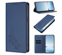 Phone Case for Blackview Wave 9C, Peony Pattern PU Leather Wallet Case with [RFID Blocking] Card Slots Kickstand Magnetic Flip Cover for Blackview Wave 9C, Dark Blue