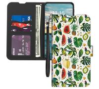 Phone Case for BLU View 3 B140DL Wallet with Card Holder Wrist Strap,PU Leather Flip Folio Magnetic Clasp Kickstand,Drop Protection TPU Inner cover for Blue View3 140DL,Parrot Birds and Fruits