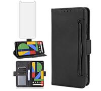Phone Case for Google Pixel 4 Wallet With Tempered Glass Screen Protector Card Holder Slot ID Credit Stand Kickstand Leather Magnetic Purse Flip Cell Accessories Pixel4 Pixle Four Women Men Black