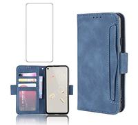 Phone Case for Google Pixel 4A 4G With Tempered Glass Screen Protector Card Holder Slot Stand Kickstand Shockproof Protective Wallet Purse Leather Flip Cover Pixel4a pixel4acase 4acase cover Blue