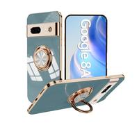 Phone Case for Google Pixel 8a Case Silicone 360°Rotatable Stand Ring Shockproof TPU Bumper Full Protective Skin Cover Slim Fit Kickstand Shell Case for Google Pixel 8a, Grey
