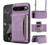 Phone Case for Google Pixel 9/9 Pro 5G Wallet Cover with Crossbody Shoulder Strap, PU Leather Credit Card Holder Pocket Slim Stand Cell Mobile Phone Flip Purse Pixel9 9Pro Nine Girls Women Purple