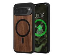 kwmobile Case for Google Pixel 9 / Pixel 9 Pro Case - Compatible with MagSafe - Shock Absorbing TPU Phone Cover - Edge Protection - Dark Brown wood