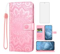 Phone Case for Google Pixel 9 Pro XL 6.8" 2024 Wallet with Tempered Glass Screen Protector Sunflower Leather Slim Flip Cover Card Holder Stand Cell Accessories Pixel9 9Pro 9ProXL Nine Women Rose Gold