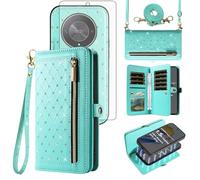 Phone Case for Honor Magic 6 Lite 5G/Honor X9B Zipper Wallet Detachable Magnetic Cell Cover with Screen Protector Crossbody Lanyard Strap Credit Card Holder Slots Magic6 6Lite Women Men Girls Teal