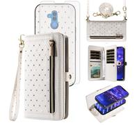 Phone Case for Huawei Mate 20 Lite Zipper Wallet Detachable Magnetic Cell Cover with Screen Protector Crossbody Lanyard Strap Credit Card Holder Hawaii Mate20Lite Mate20 20Lite SNE-LX3 Women White