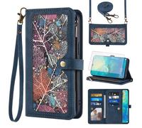 Phone Case for Huawei Mate 20 X 5G Wallet Cover With Screen Protector and Crossbody Wrist Strap Leather Flip Pattern Zipper Credit Card Holder Stand Cell Hawaii Mate20X 4G Mate20 20X G5 7.2 inch Blue