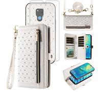 Phone Case for Huawei Mate 20 X 5G Zipper Wallet Detachable Magnetic Cell Cover with Screen Protector Crossbody Lanyard Strap Card Holder Slots Hawaii Mate20X 4G Mate20 20X G5 7.2 inch Women White