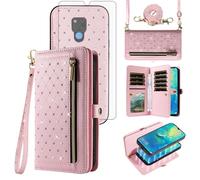 Phone Case for Huawei Mate 20 X 5G Zipper Wallet Detachable Magnetic Cell Cover with Screen Protector Crossbody Lanyard Strap Card Holder Slots Hawaii Mate20X 4G Mate20 20X G5 7.2 inch Women Pink