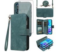Phone Case for Huawei Nova 5T/Honor 20 Zipper Wallet Magnetic Detachable Cell with Tempered Glass Screen Protector Crossbody Lanyard Strap Card Holder Hawaii Nova5T T5 Honor20 Pro 20S Women Men Blue